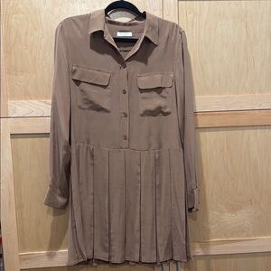 Equipment Brown Long Sleeve Notched Collar Dress